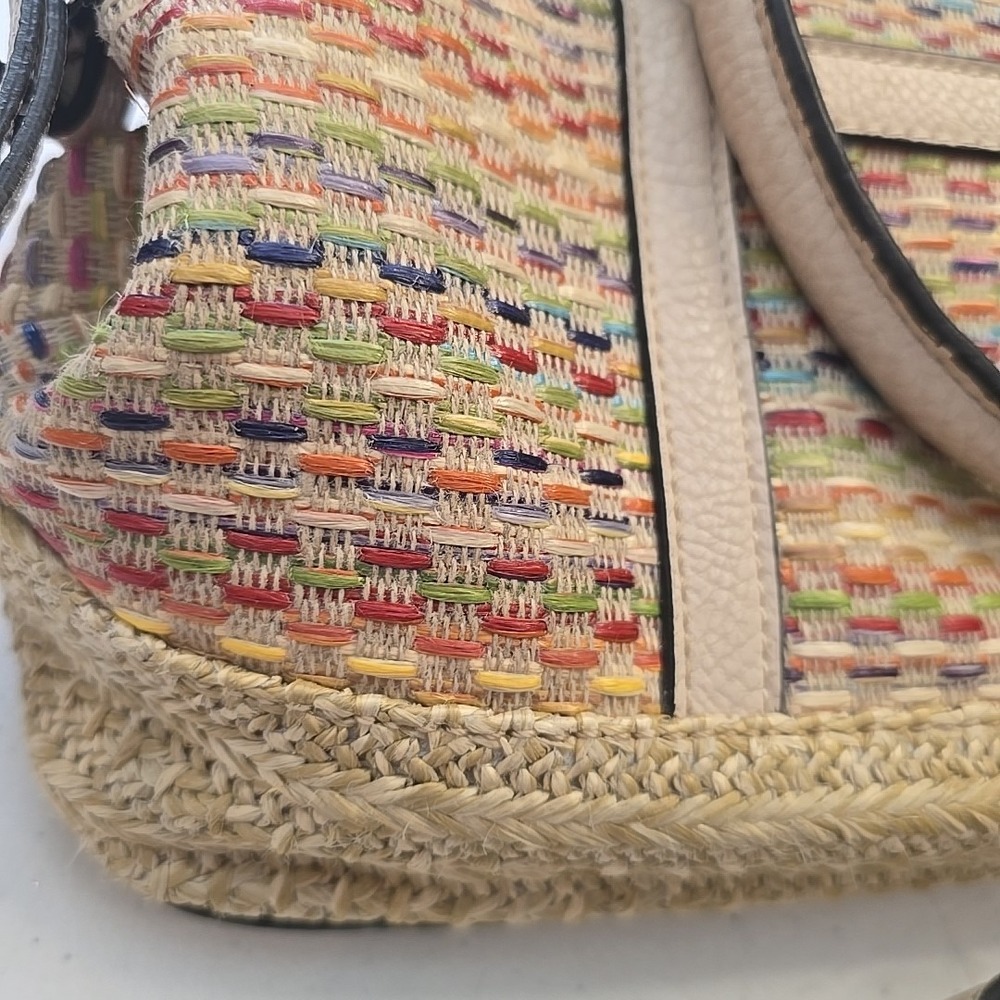 Dana Buchman Straw Tote Bag Crossbody Purse Cream Multicolor Weave Coastal Boho - Picture 3 of 11